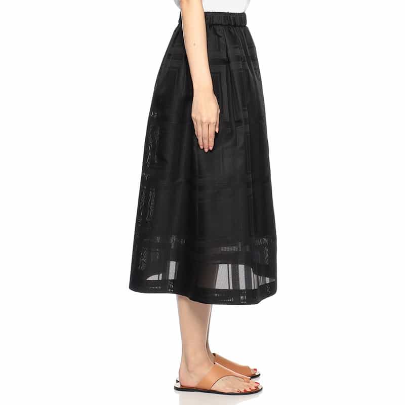 BARNEYS NEW YORK スクエアレースギャザースカート BLACK