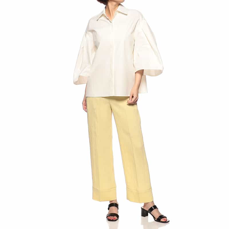 BARNEYS NEW YORK ウォッシャブル ボリュームスリーブシャツ WHITE