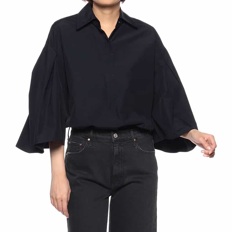 BARNEYS NEW YORK ウォッシャブル ボリュームスリーブシャツ NAVY