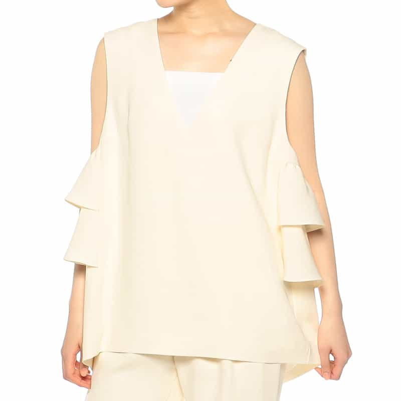 BARNEYS NEW YORK セットアップVネックフリルジレ IVORY