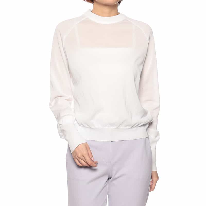 BARNEYS NEW YORK クルーネックシアーニットプルオーバー WHITE