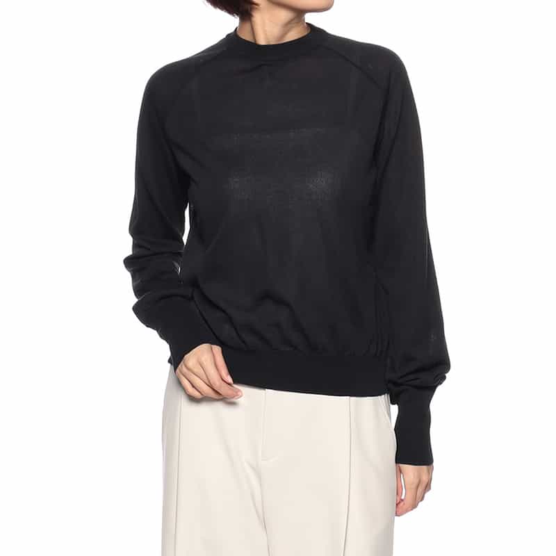 BARNEYS NEW YORK クルーネックシアーニットプルオーバー NAVY