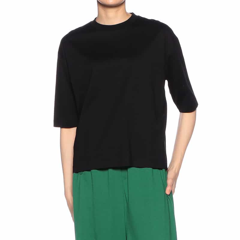 BARNEYS NEW YORK ウォッシャブルコットンハーフスリーブカットソー BLACK