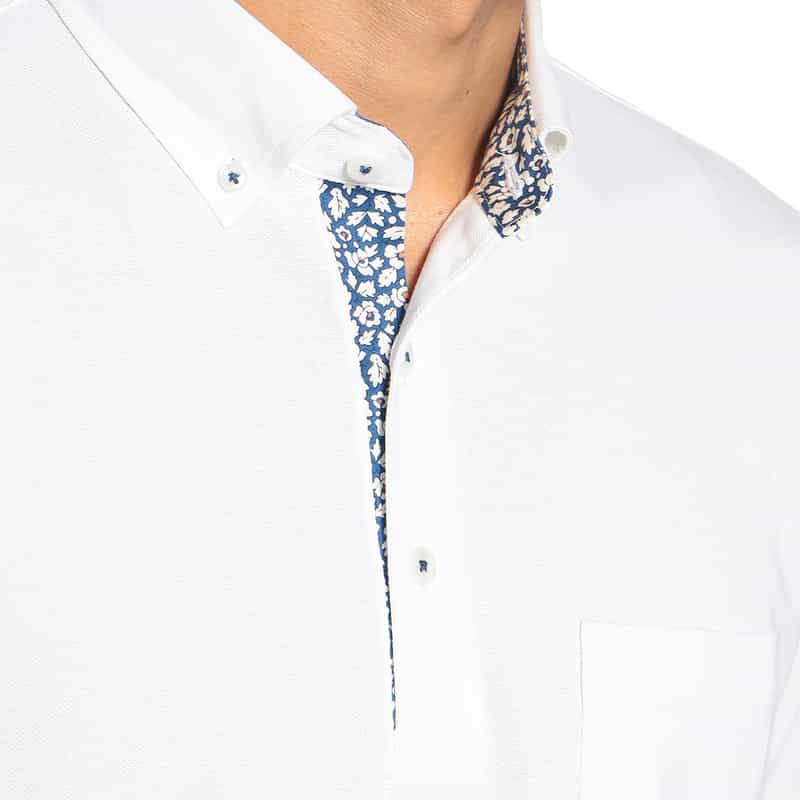 BARNEYS NEW YORK ウォッシャブル リバティプリント切替ポロシャツ WHITE