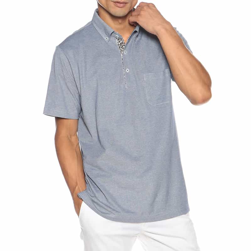 BARNEYS NEW YORK ウォッシャブル リバティプリント切替ポロシャツ BLUE