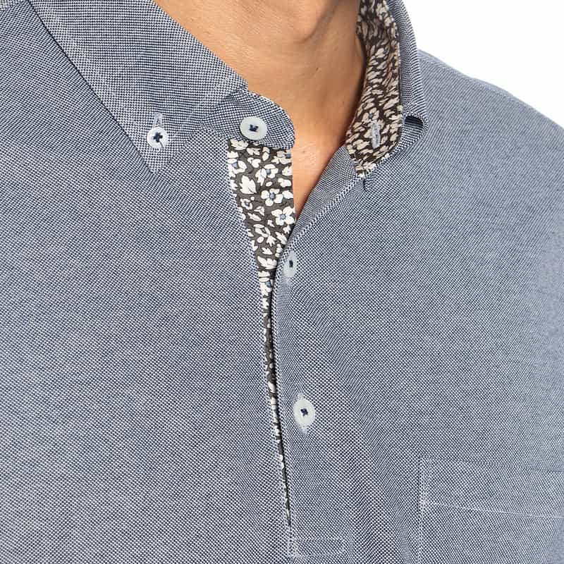 BARNEYS NEW YORK ウォッシャブル リバティプリント切替ポロシャツ BLUE