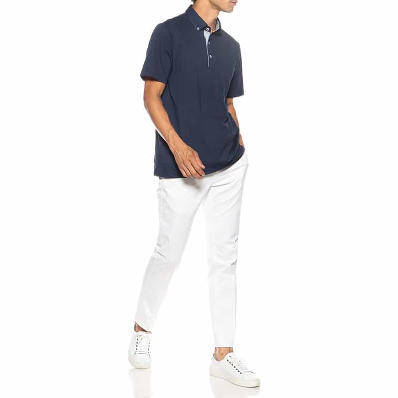 BARNEYS NEW YORK ウォッシャブル リバティプリント切替ポロシャツ NAVY