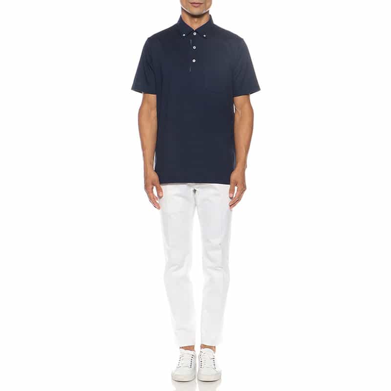 BARNEYS NEW YORK ウォッシャブル リバティプリント切替ポロシャツ NAVY