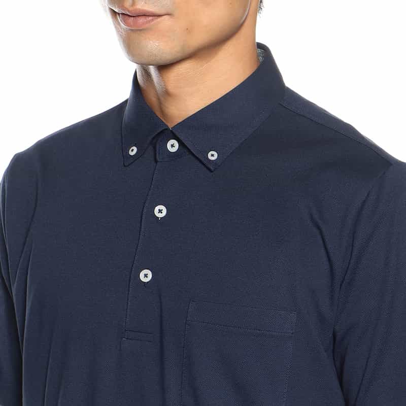 BARNEYS NEW YORK ウォッシャブル リバティプリント切替ポロシャツ NAVY