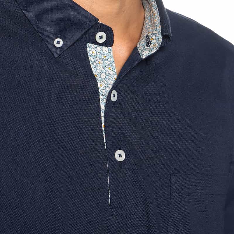 BARNEYS NEW YORK ウォッシャブル リバティプリント切替ポロシャツ NAVY