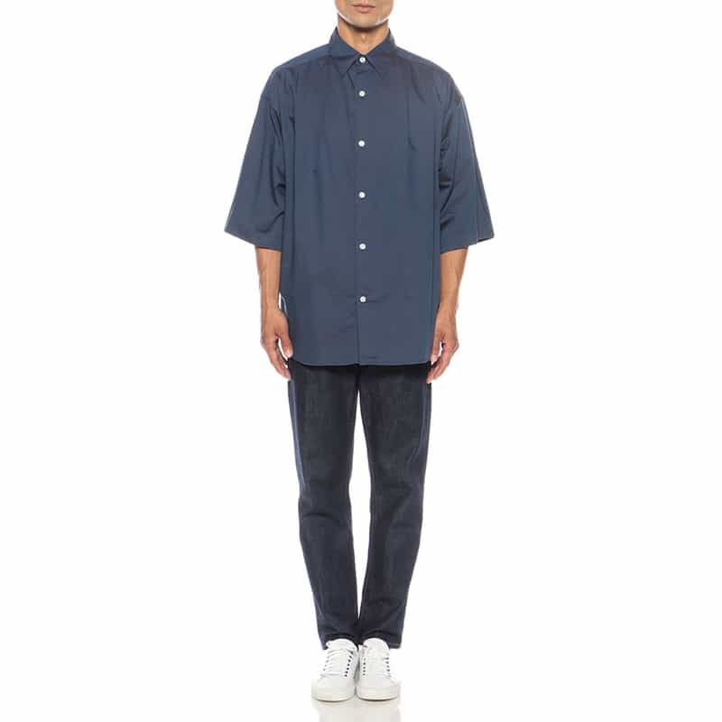 BARNEYS NEW YORK ウォッシャブル コットンソラーロツイル オーバーフィットシャツ BLUE