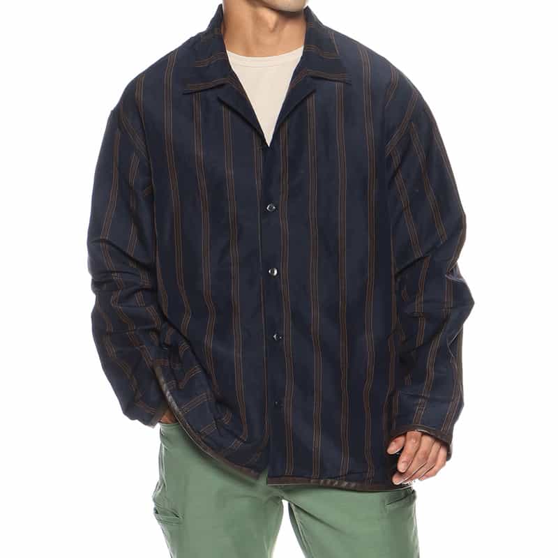BARNEYS NEW YORK ウォッシャブル パイピング オープンカラー シャツ BLUE