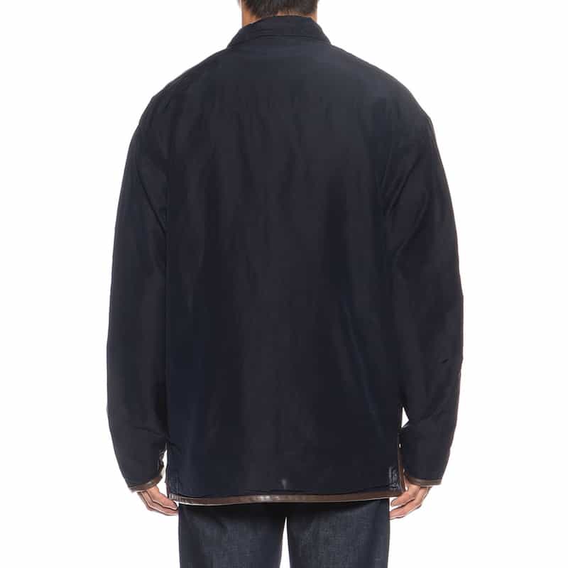 BARNEYS NEW YORK ウォッシャブル パイピング オープンカラー シャツ NAVY