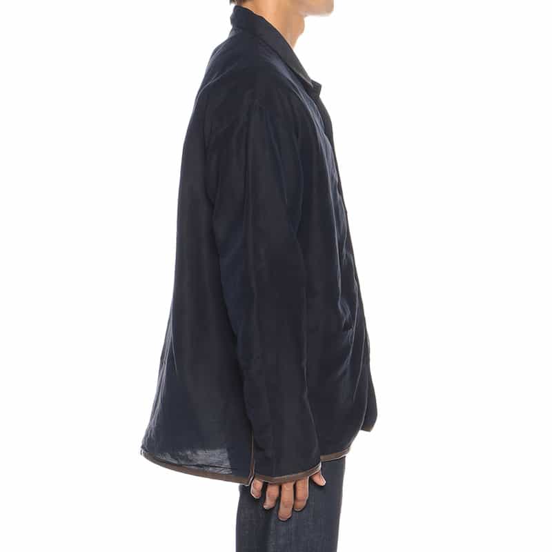 BARNEYS NEW YORK ウォッシャブル パイピング オープンカラー シャツ NAVY