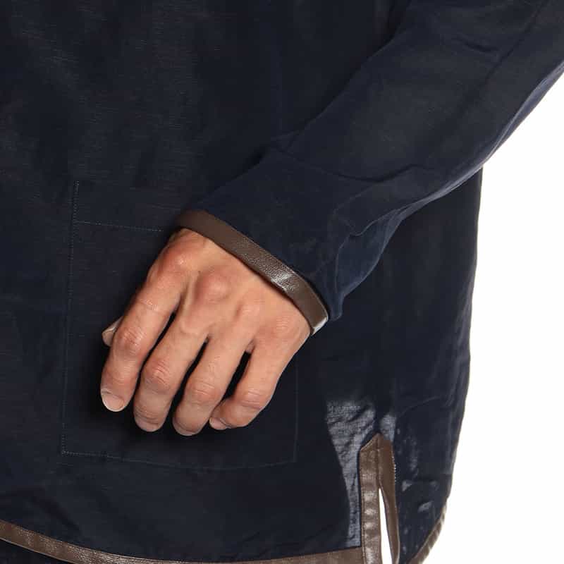 BARNEYS NEW YORK ウォッシャブル パイピング オープンカラー シャツ NAVY
