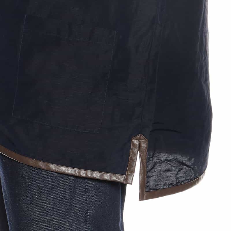 BARNEYS NEW YORK ウォッシャブル パイピング オープンカラー シャツ NAVY