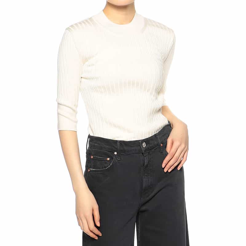 BARNEYS NEW YORK ウォッシャブルリブニットプルオーバー WHITE