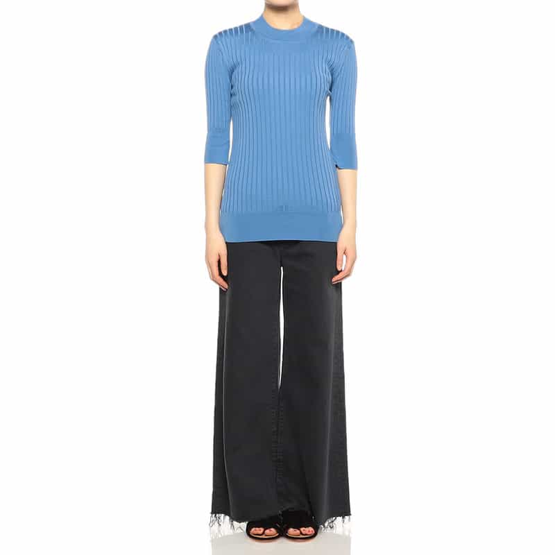 BARNEYS NEW YORK ウォッシャブルリブニットプルオーバー BLUE