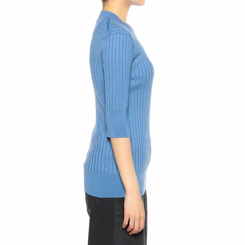 BARNEYS NEW YORK ウォッシャブルリブニットプルオーバー BLUE