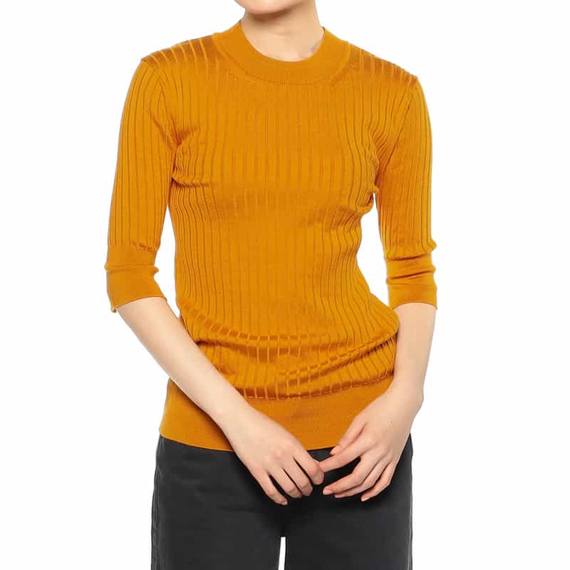 BARNEYS NEW YORK ウォッシャブルリブニットプルオーバー ORANGE