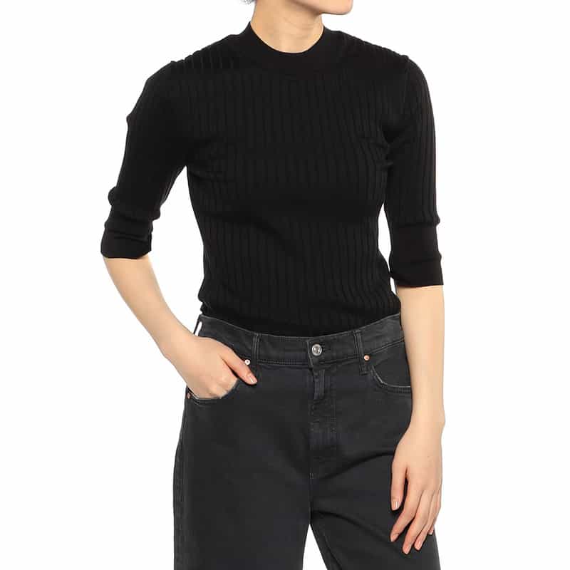 BARNEYS NEW YORK ウォッシャブルリブニットプルオーバー BLACK