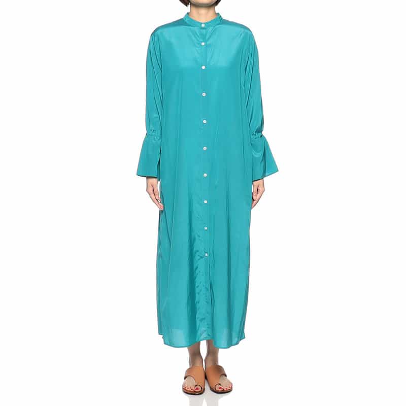 BARNEYS NEW YORK ウォッシャブル シャイニーシャツドレス TURQUOISE