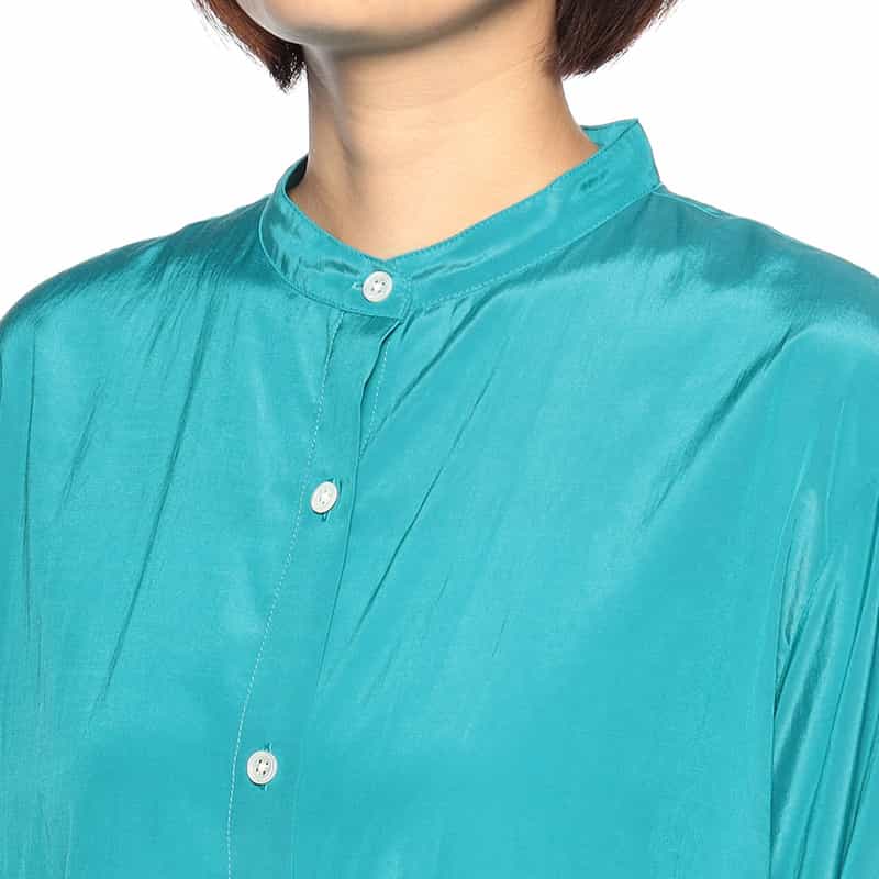 BARNEYS NEW YORK ウォッシャブル シャイニーシャツドレス TURQUOISE