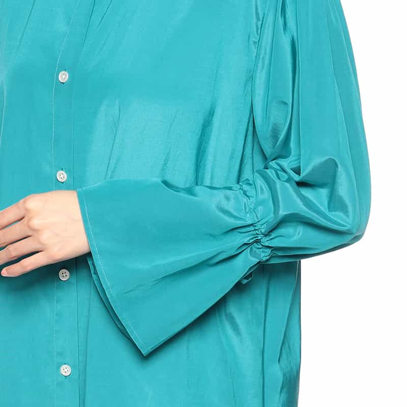 BARNEYS NEW YORK ウォッシャブル シャイニーシャツドレス TURQUOISE