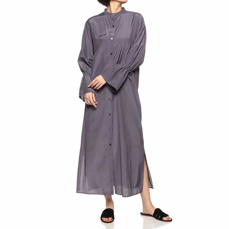 BARNEYS NEW YORK ウォッシャブル シャイニーシャツドレス GRAY