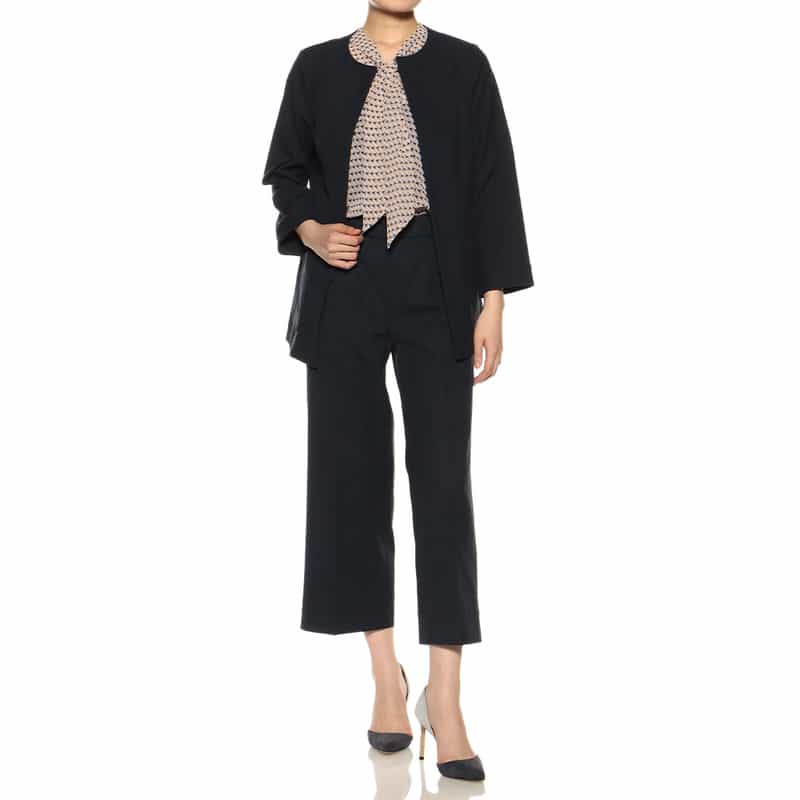 BARNEYS NEW YORK セットアップウォッシャブルノーカラージャケット NAVY