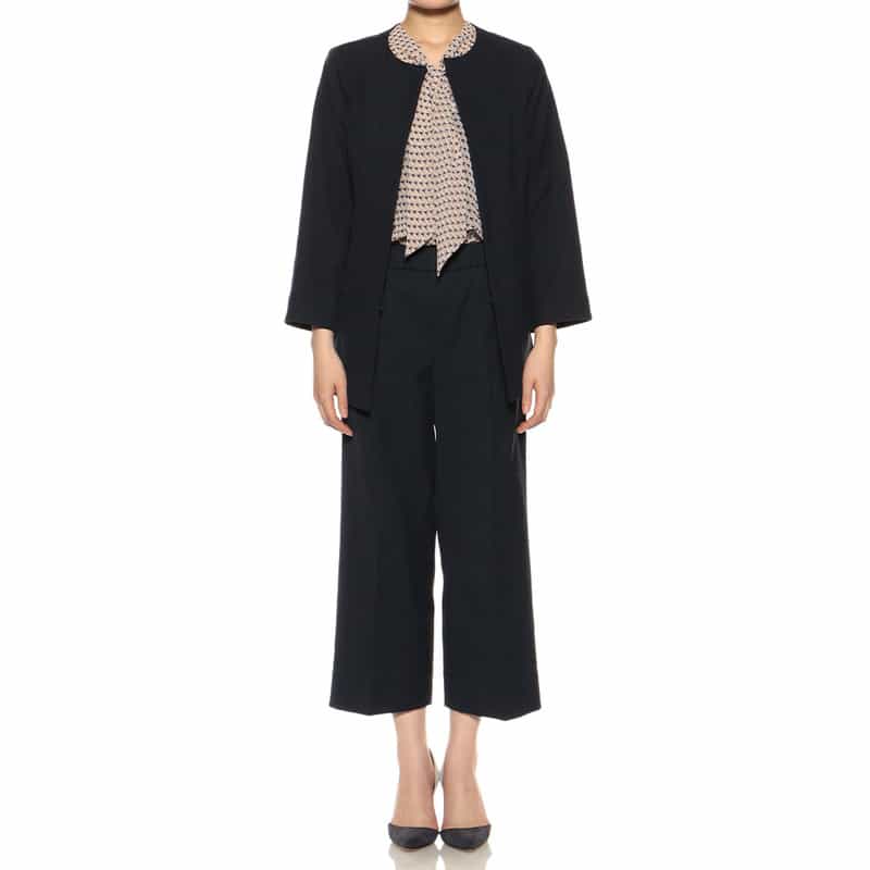 BARNEYS NEW YORK セットアップウォッシャブルノーカラージャケット NAVY