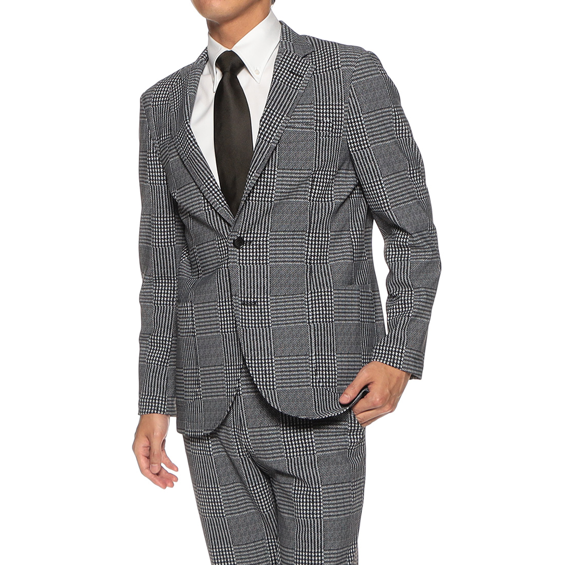 セットアップグレンチェック柄ジャージージャケット