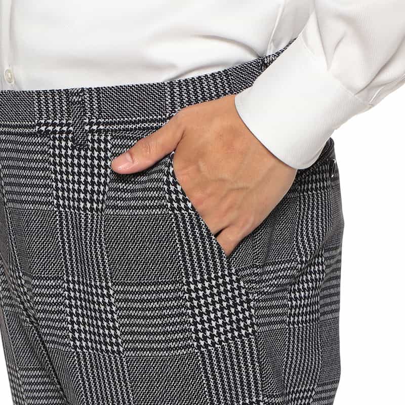 BARNEYS NEW YORK セットアップグレンチェック柄ジャージーパンツ BLACK