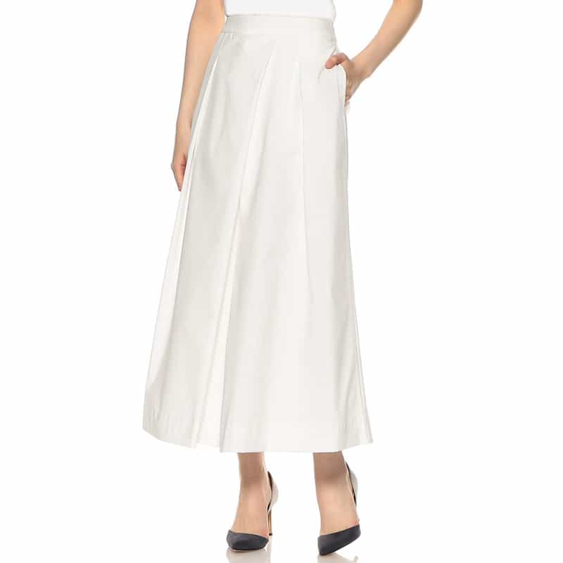 BARNEYS NEW YORK ウォッシャブル 撥水＆UVカット アシンメトリータックスカート WHITE