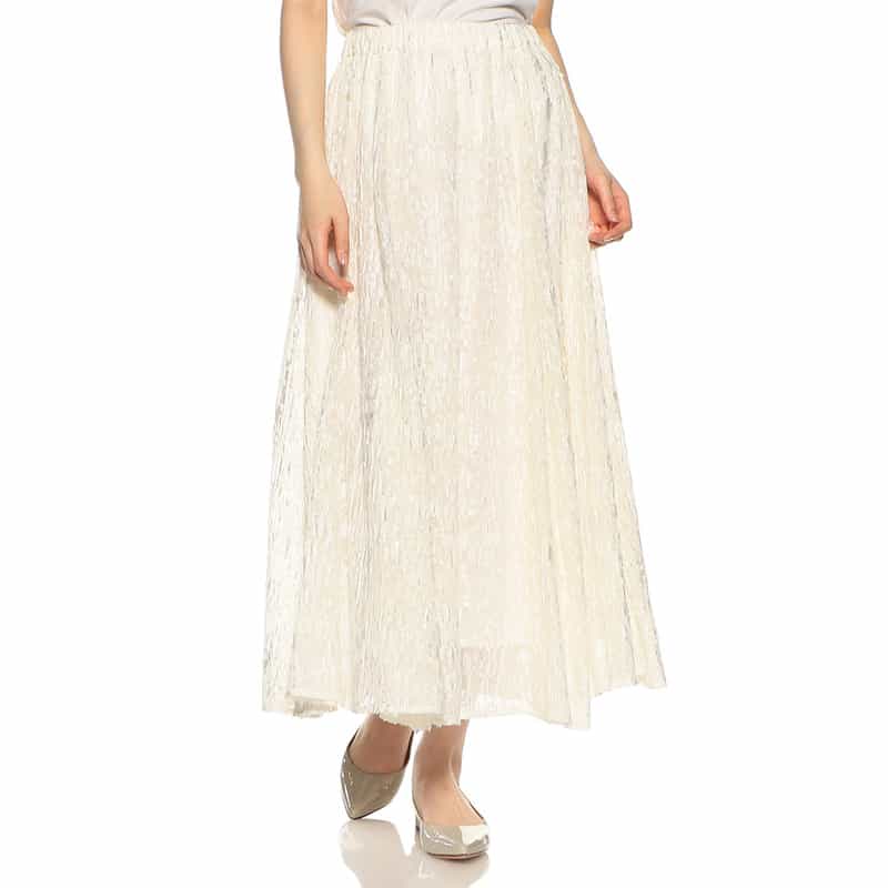 BARNEYS NEW YORK セットアップシアープリントフレアスカート WHITE