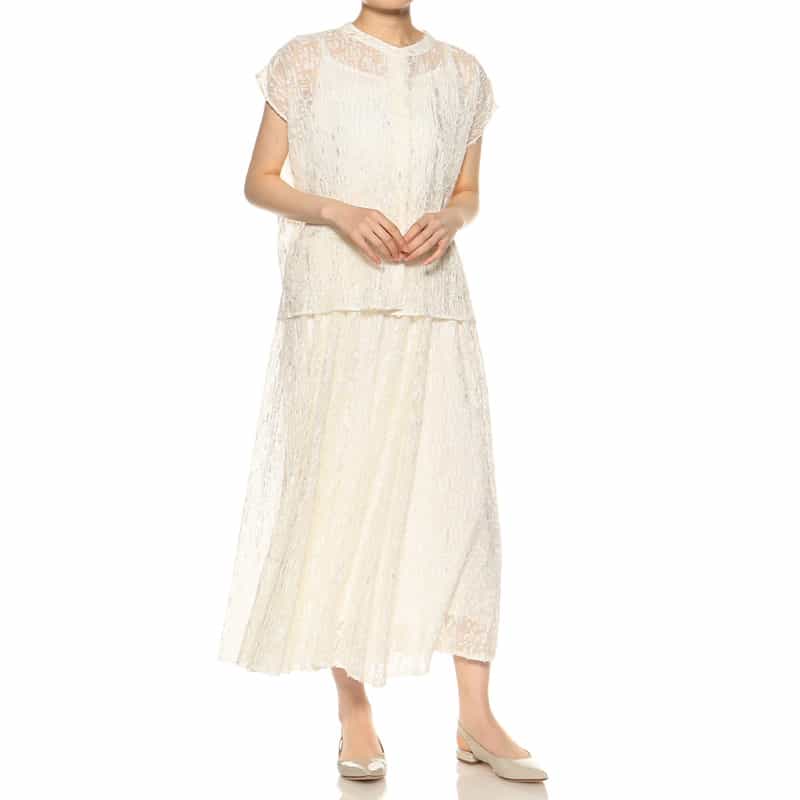 BARNEYS NEW YORK セットアップシアープリントフレアスカート WHITE