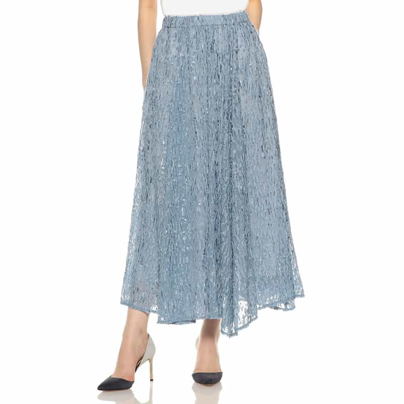 BARNEYS NEW YORK セットアップシアープリントフレアスカート LIGHT BLUE