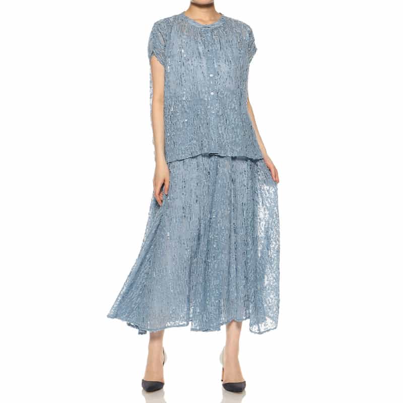 BARNEYS NEW YORK セットアップシアープリントフレアスカート LIGHT BLUE