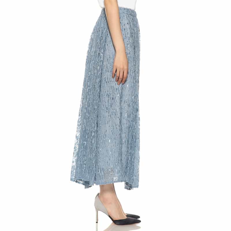 BARNEYS NEW YORK セットアップシアープリントフレアスカート LIGHT BLUE