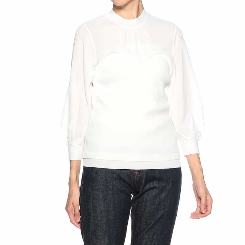 BARNEYS NEW YORK ウォッシャブルレイヤードシアーニットプルオーバー WHITE