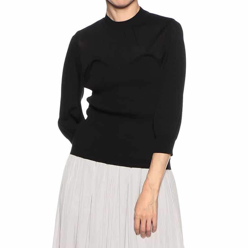 BARNEYS NEW YORK ウォッシャブルレイヤードシアーニットプルオーバー BLACK