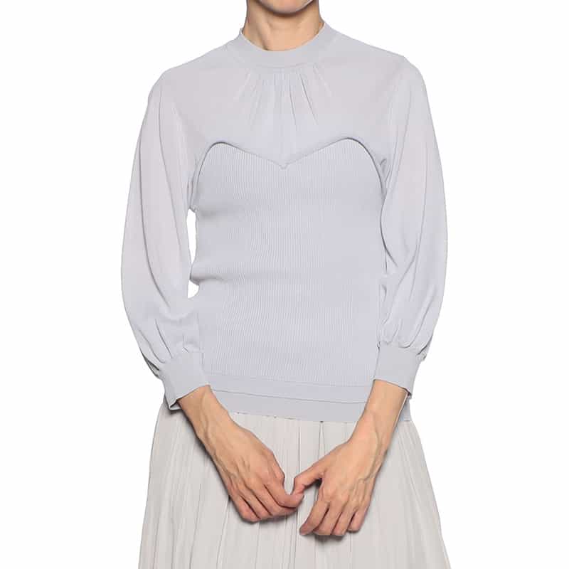 BARNEYS NEW YORK ウォッシャブルレイヤードシアーニットプルオーバー LIGHT GRAY