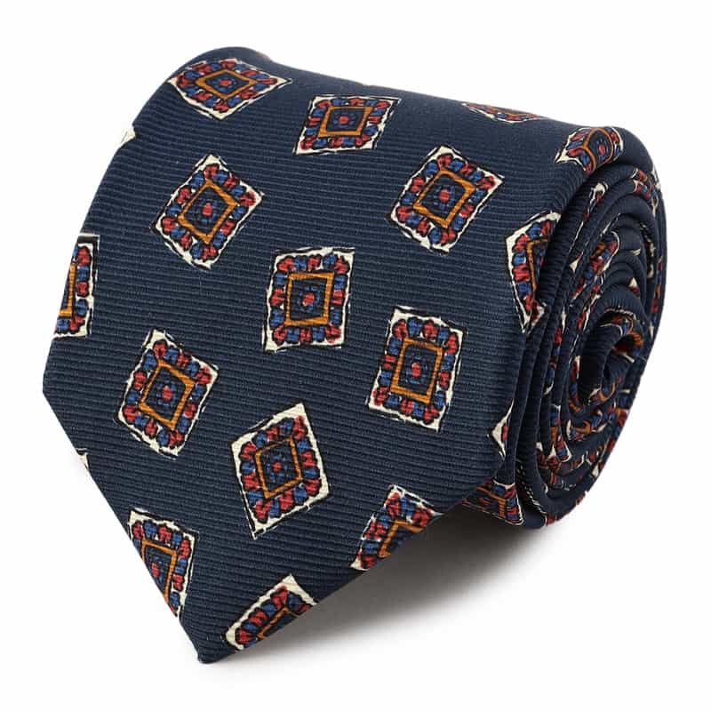 DRAKE'S スクエア柄タイ NAVY