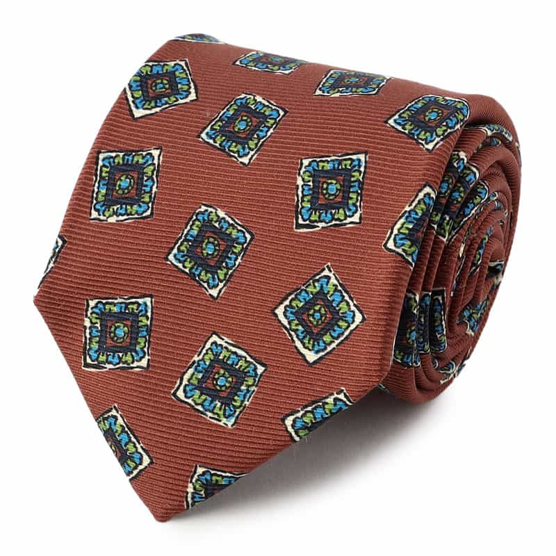 DRAKE'S スクエア柄タイ ORANGE