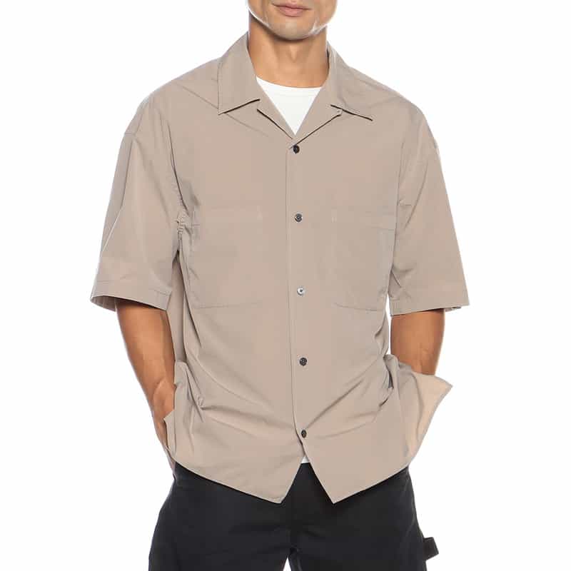 BARNEYS NEW YORK ウォッシャブル オーバーダイ オープンカラーシャツ BEIGE