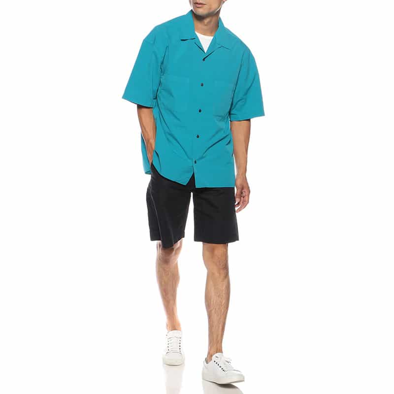 BARNEYS NEW YORK ウォッシャブル オーバーダイ オープンカラーシャツ BLUE