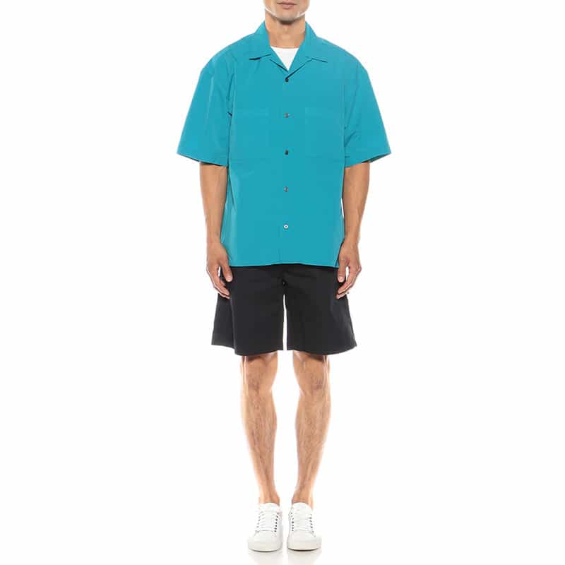 BARNEYS NEW YORK ウォッシャブル オーバーダイ オープンカラーシャツ BLUE