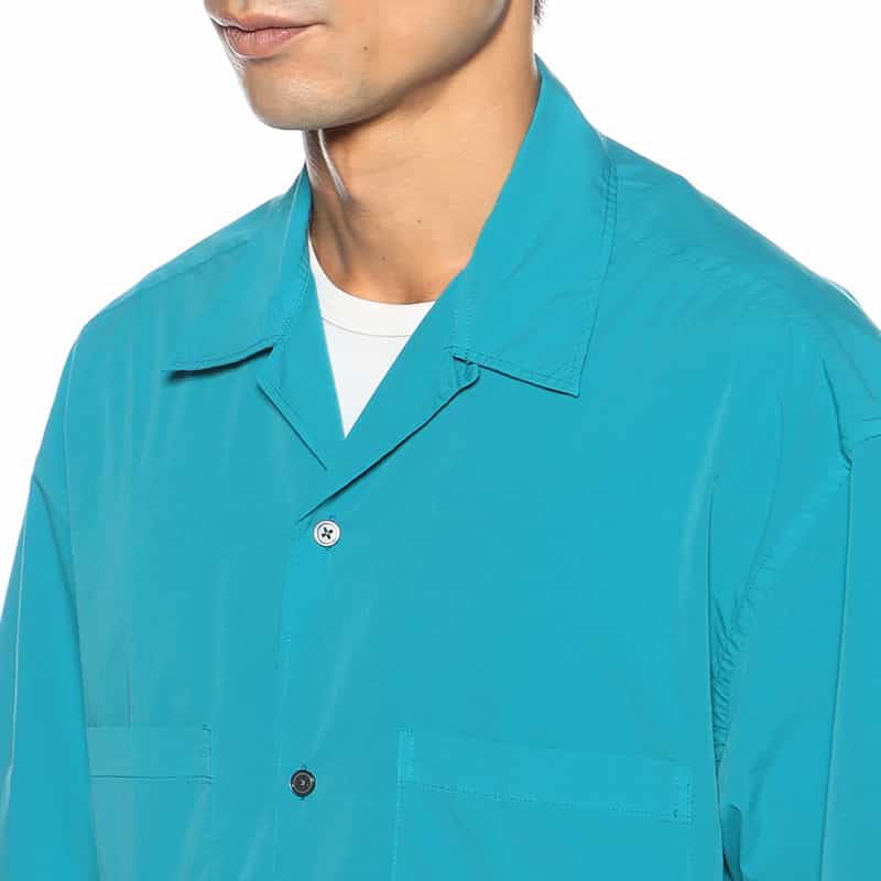 BARNEYS NEW YORK ウォッシャブル オーバーダイ オープンカラーシャツ BLUE