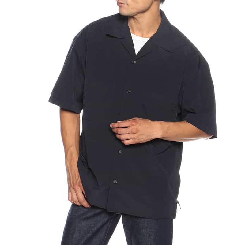 BARNEYS NEW YORK ウォッシャブル オーバーダイ オープンカラーシャツ NAVY