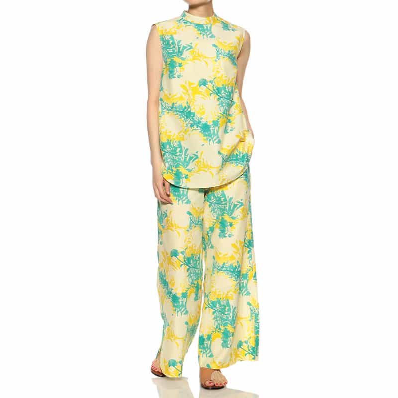 BARNEYS NEW YORK セットアップウォッシャブルプリントノースリーブブラウス YELLOW